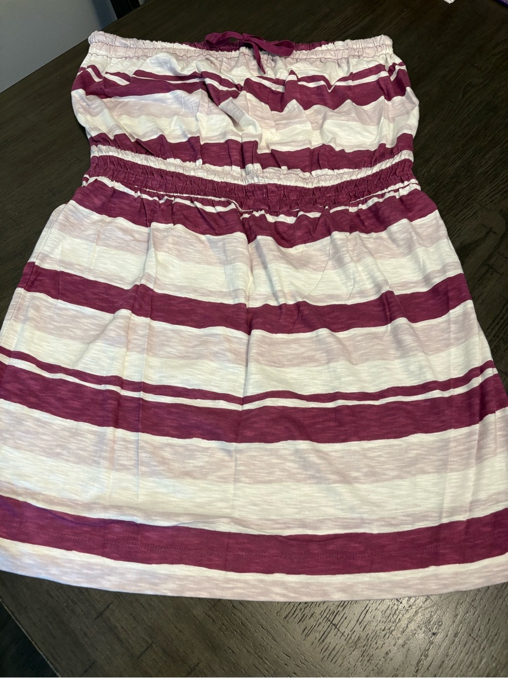 LOFT Strapless Sundress in Berry and Cream Stripes